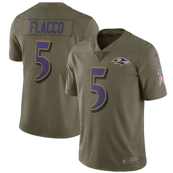 Youth Baltimore Ravens #5 Flacco Nike Olive Salute To Service Limited NFL Jerseys->->Youth Jersey